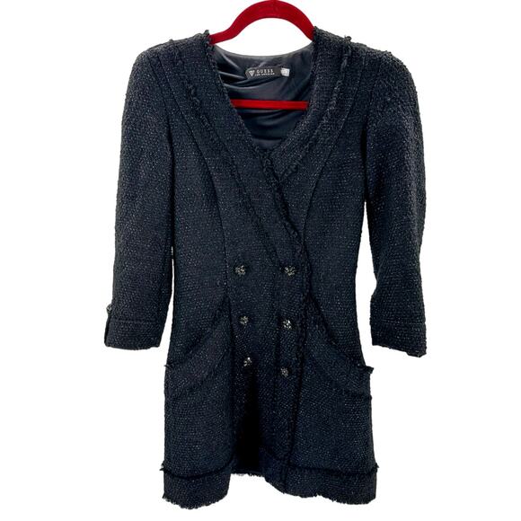 GUESS SZ 4 S black woven pullover faux double breast embellished jacket B123 - Picture 1 of 9